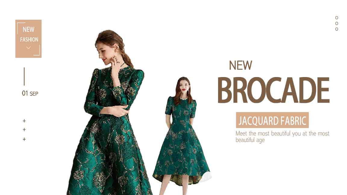 Customize green floral jacquard brocade fabric for dress