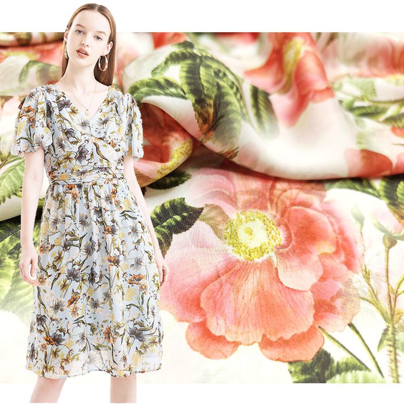 Floral-Print-Dress-Satin-Fabric-LX077