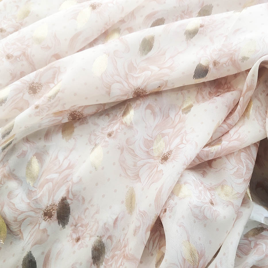 Polyester Woven Fabric Printing Bronzing Florals Chiffon Fabric 