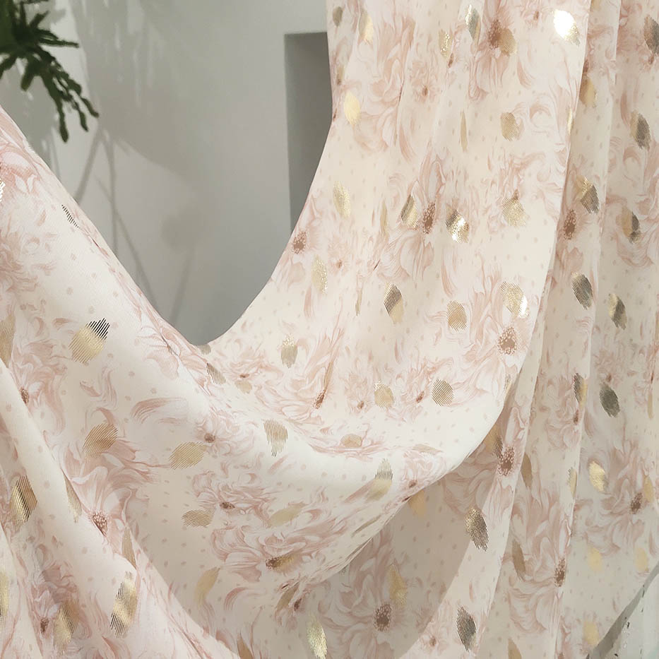 Polyester Woven Fabric Printing Bronzing Florals Chiffon Fabric 