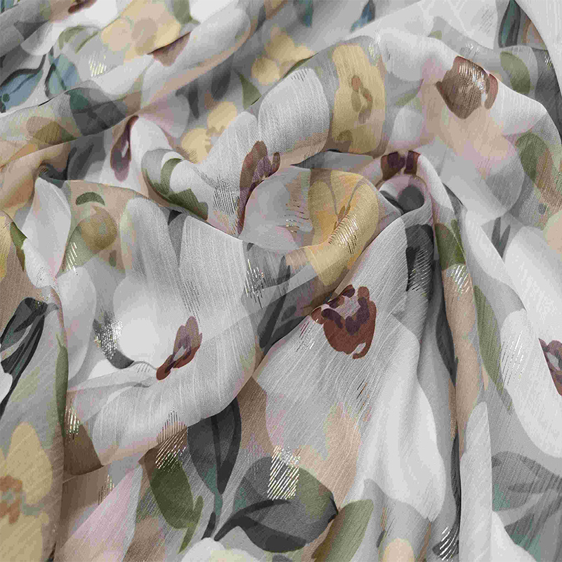 flower foil printed chiffon fabric