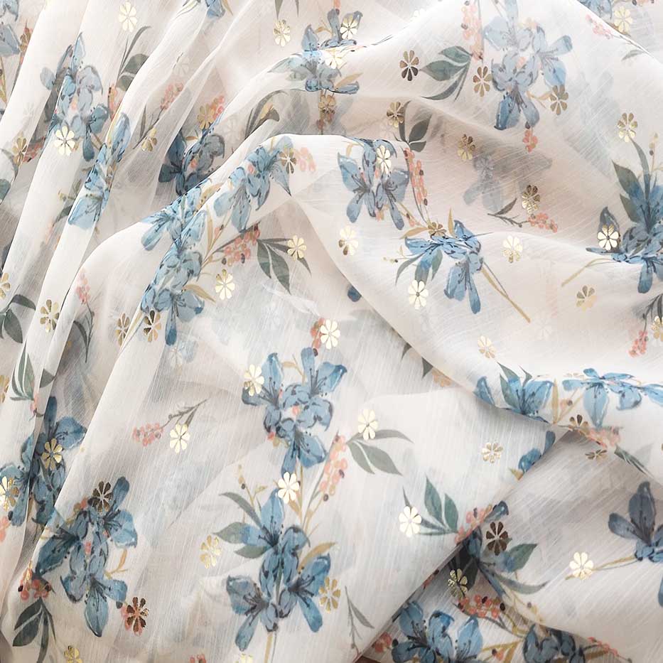 Bronzing Digital Printing Florals Chiffon Crepe Fabric