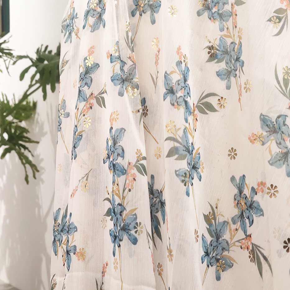 Bronzing Digital Printing Florals Chiffon Crepe Fabric