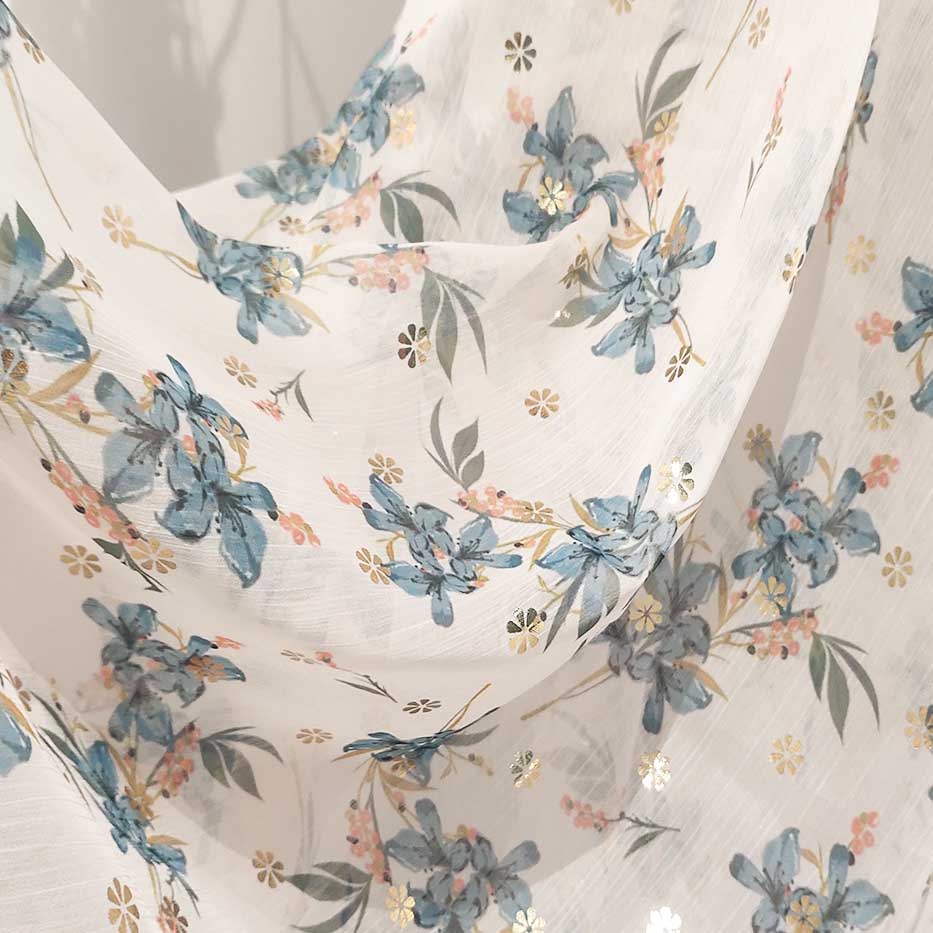 Bronzing Digital Printing Florals Chiffon Crepe Fabric