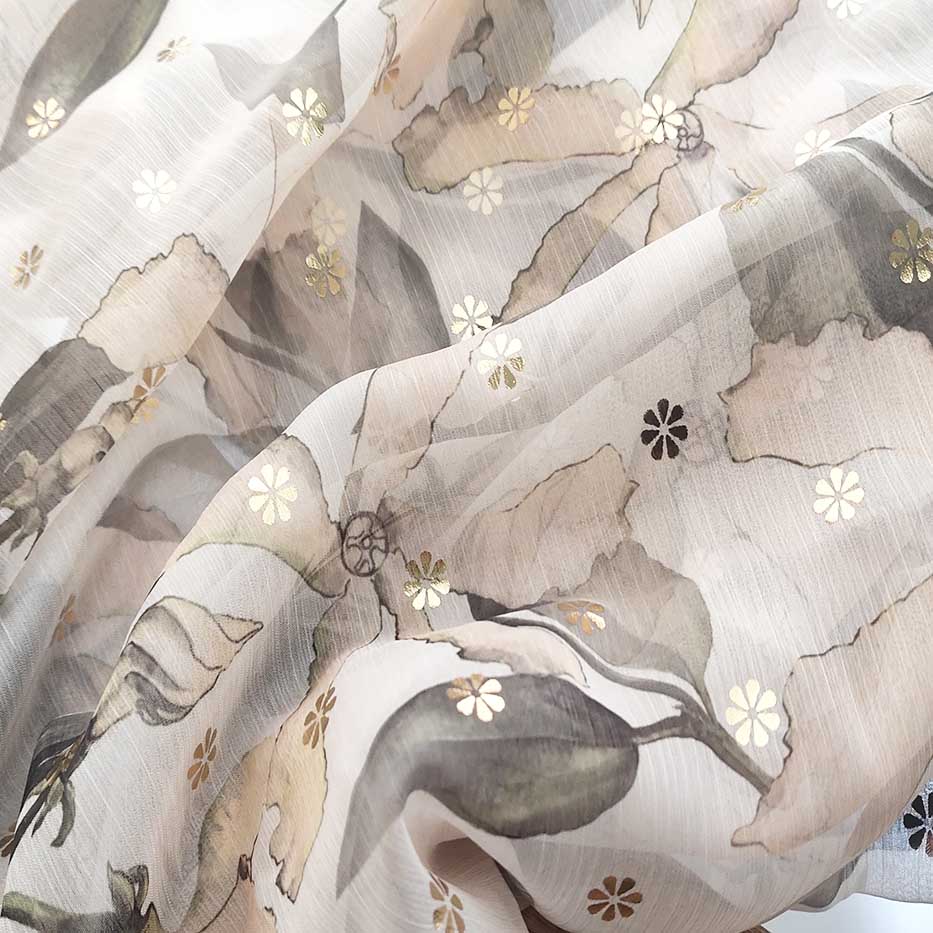 gold foil print chiffon fabric