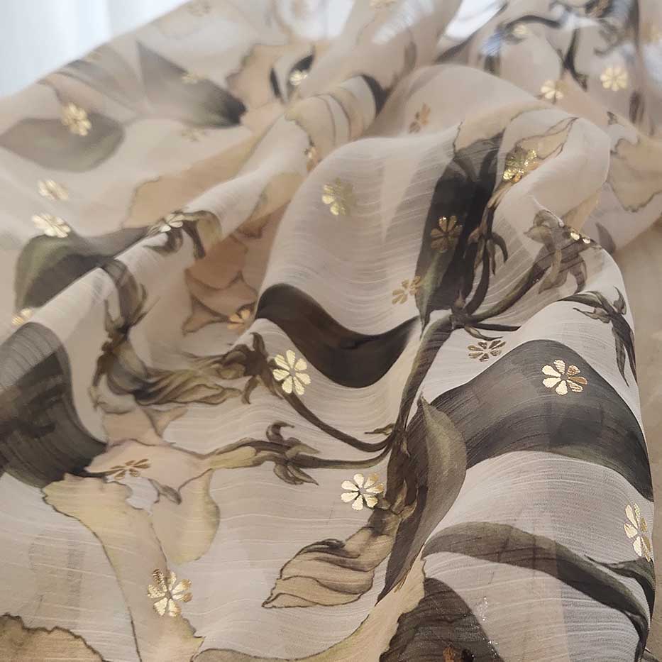 gold foil print chiffon fabric