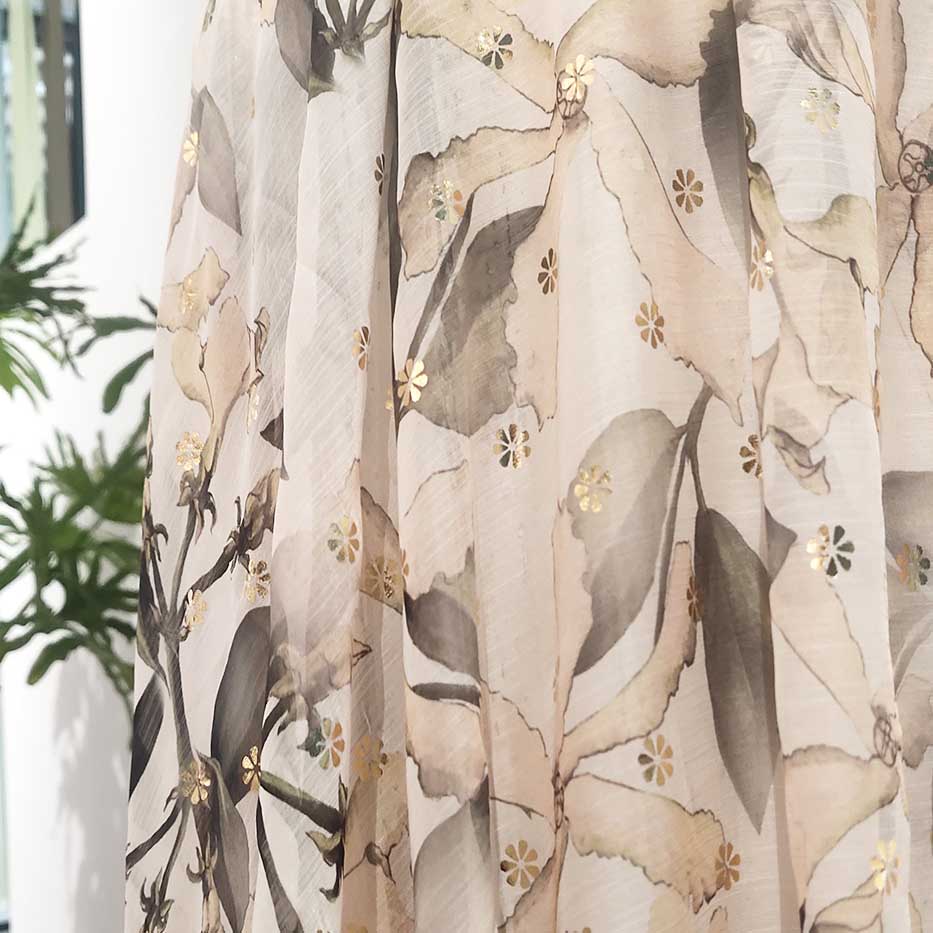 gold foil print chiffon fabric