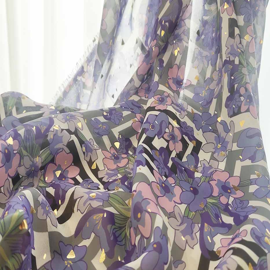 Fashion Polyester Woven Bronzing Digital Printed Chiffon Fabric