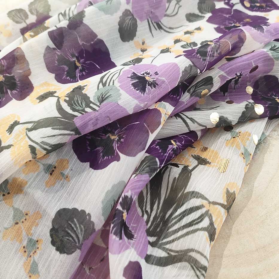 Stamping Printed Florals Chiffon Crepe Fabric 