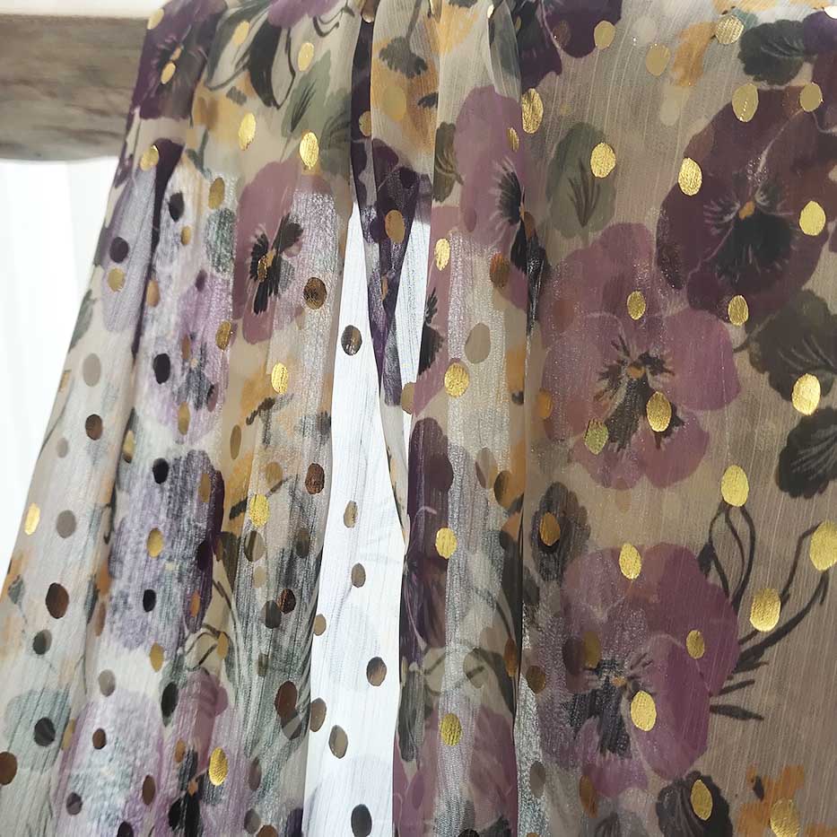 Stamping Printed Florals Chiffon Crepe Fabric 