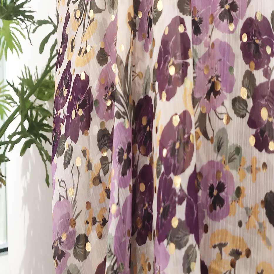 Stamping Printed Florals Chiffon Crepe Fabric 