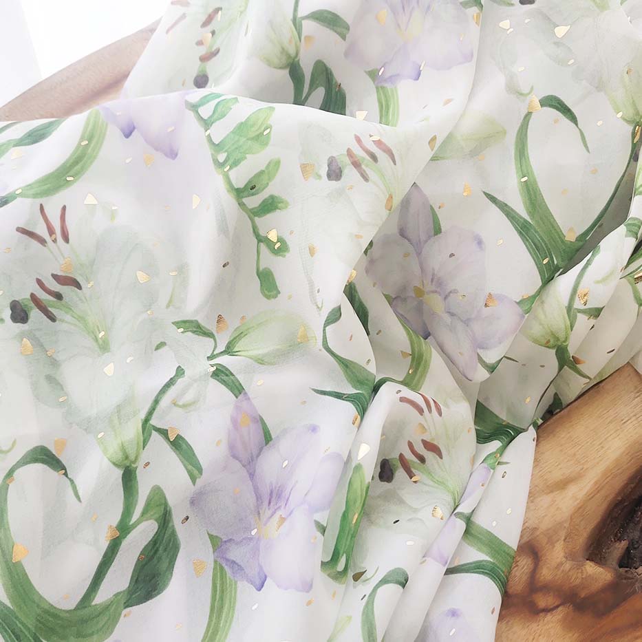 Bronzing Polyester Woven Fabric Digital Printing Chiffon Fabric