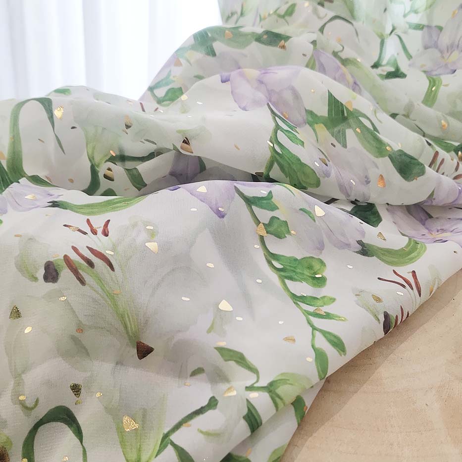 Bronzing Polyester Woven Fabric Digital Printing Chiffon Fabric