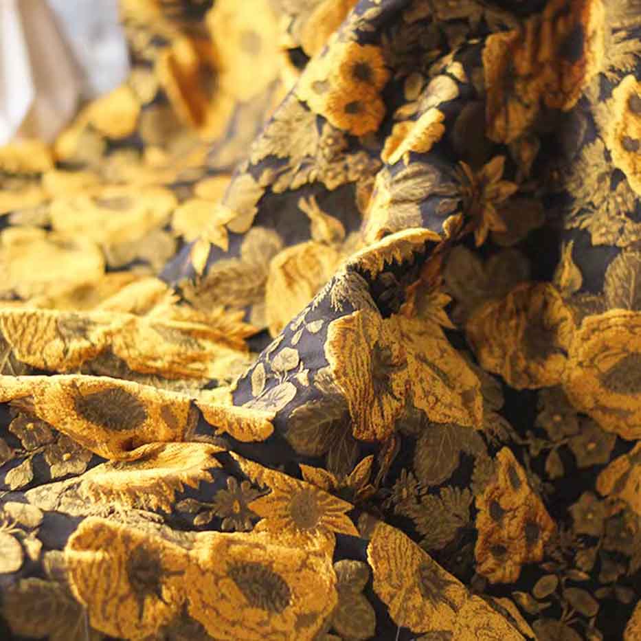 Gold sunflower jacquard damask