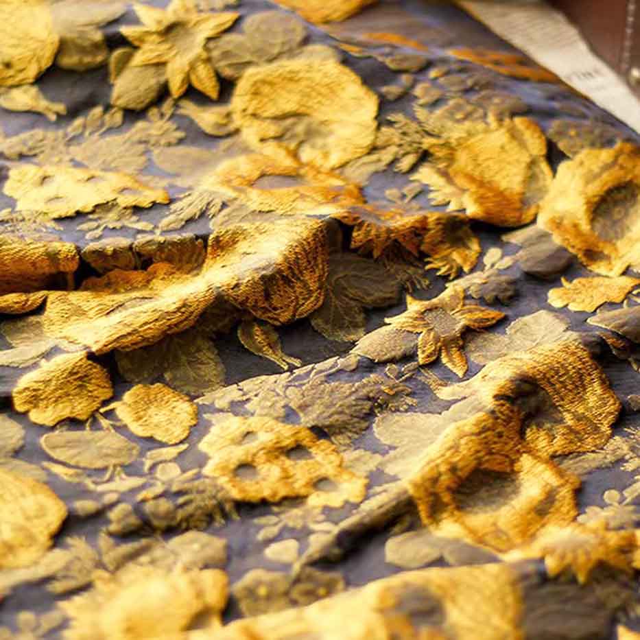 Gold sunflower jacquard damask