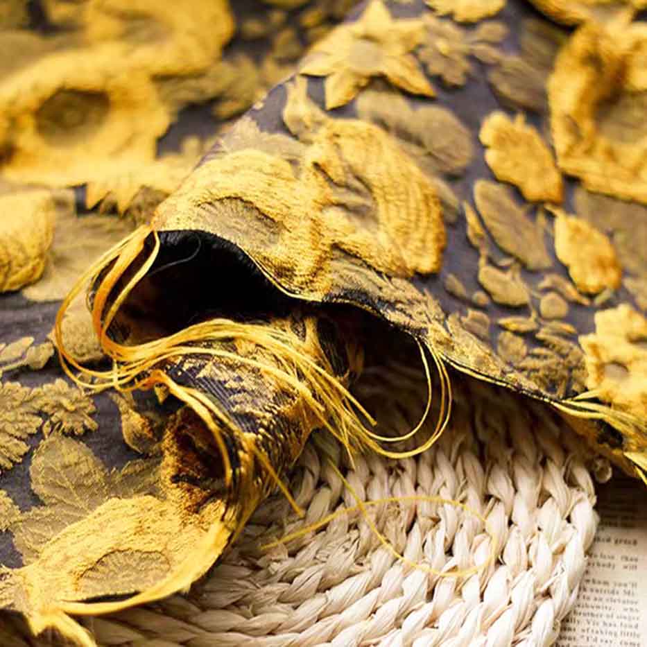 Gold sunflower jacquard damask