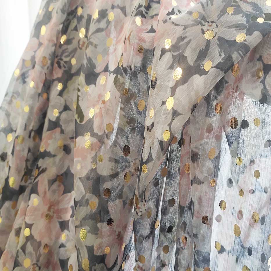 Bronzing Printing Florals Crepe Chiffon Fabric