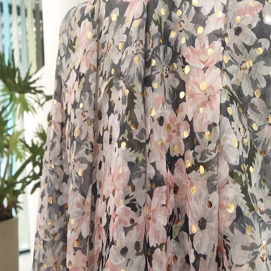 Bronzing Printing Florals Crepe Chiffon Fabric