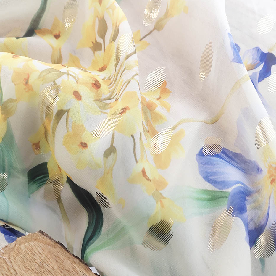 foil floral chiffon fabric by the yard