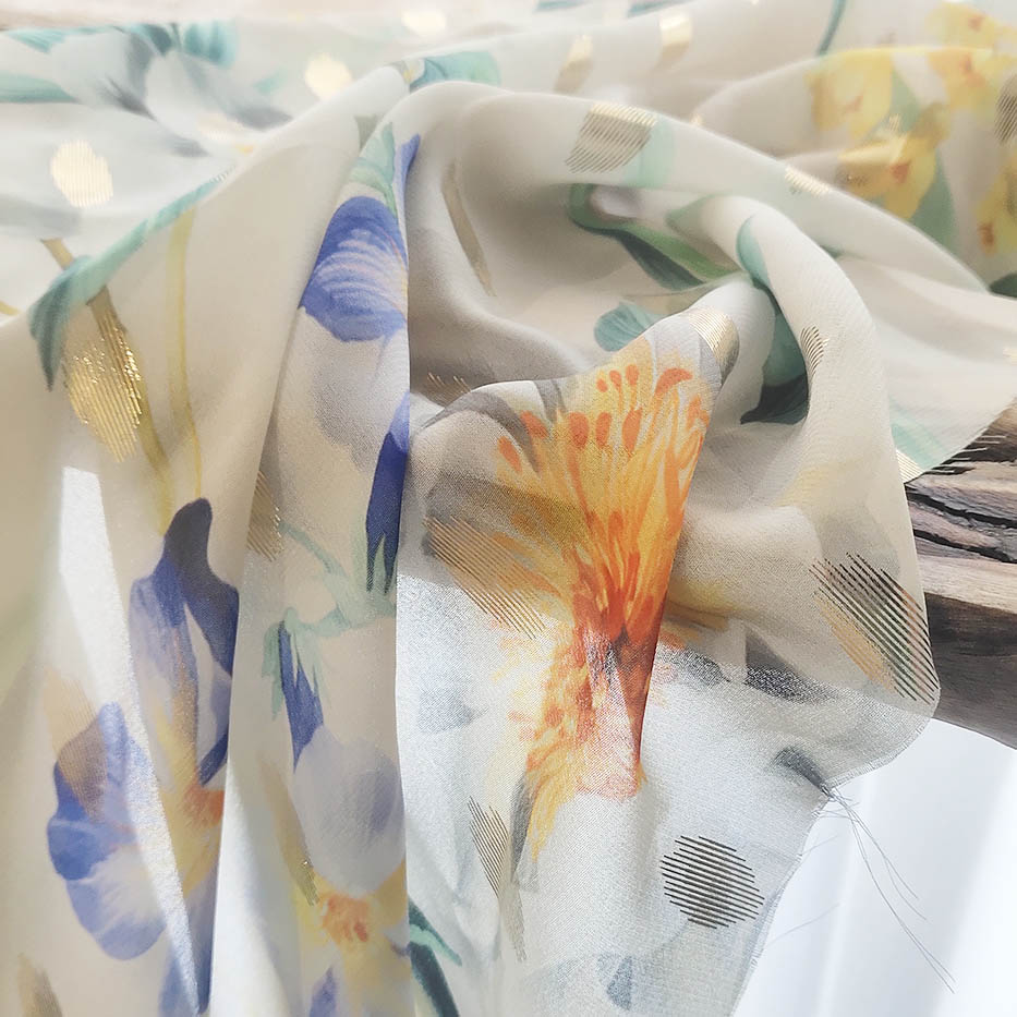 foil floral chiffon fabric by the yard