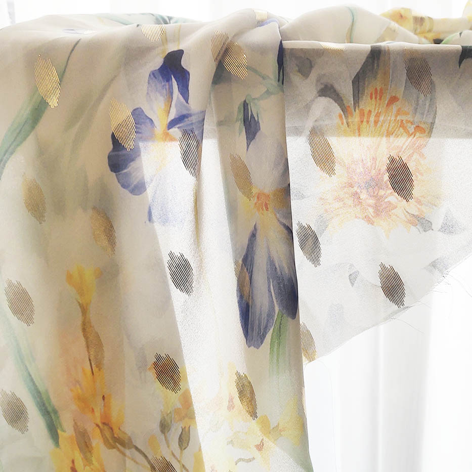 foil floral chiffon fabric by the yard