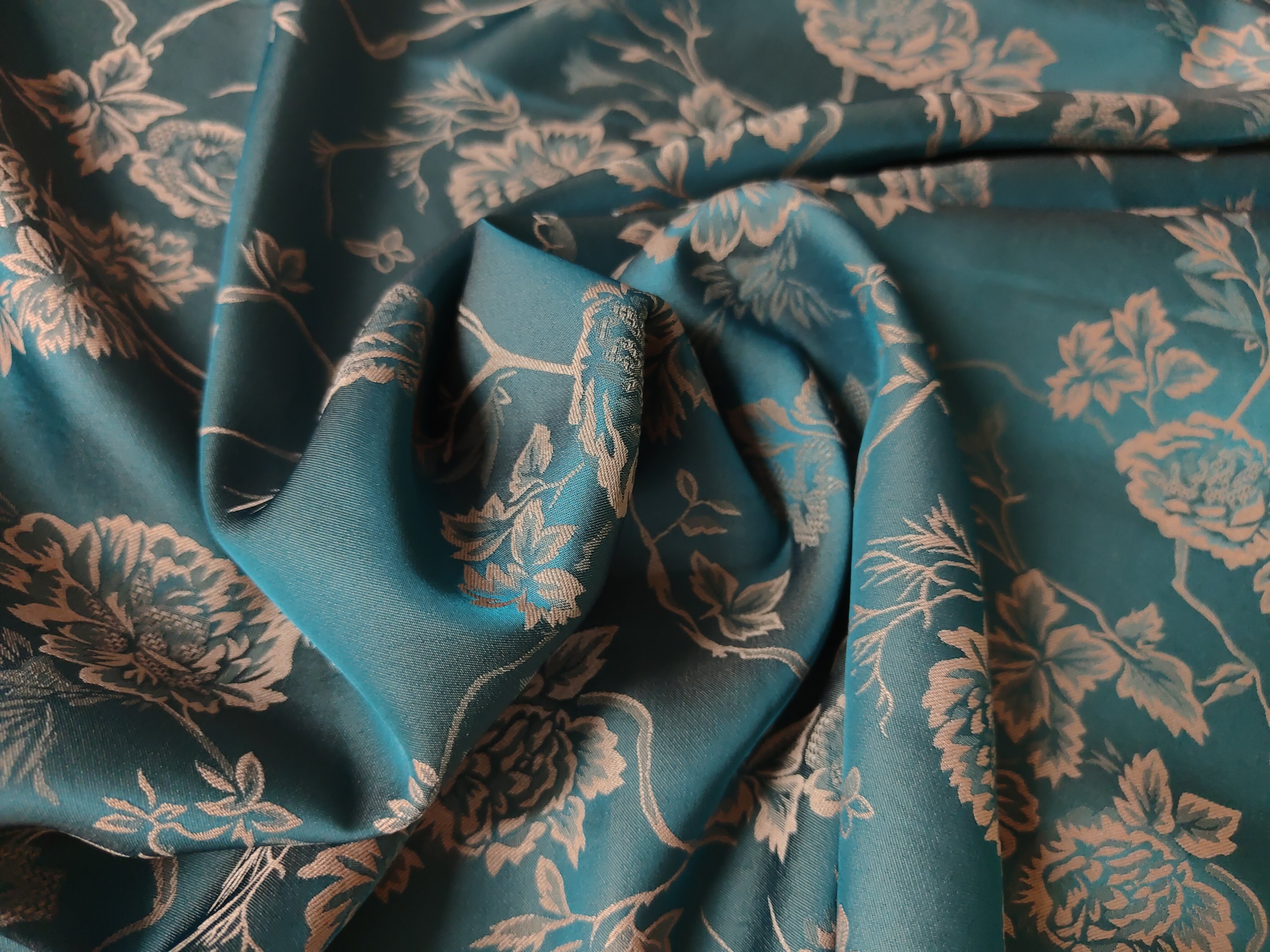 blue satin jacquard fabric